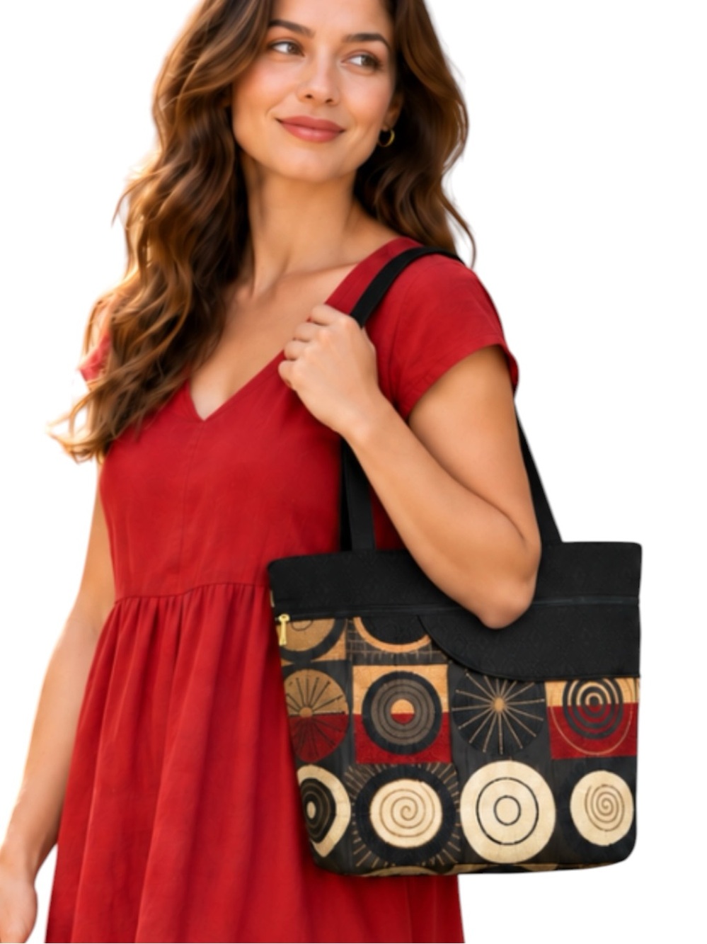 Danny K. Logan Isabella Tapestry Fabric Tote Bag in Artistic Circular Pattern